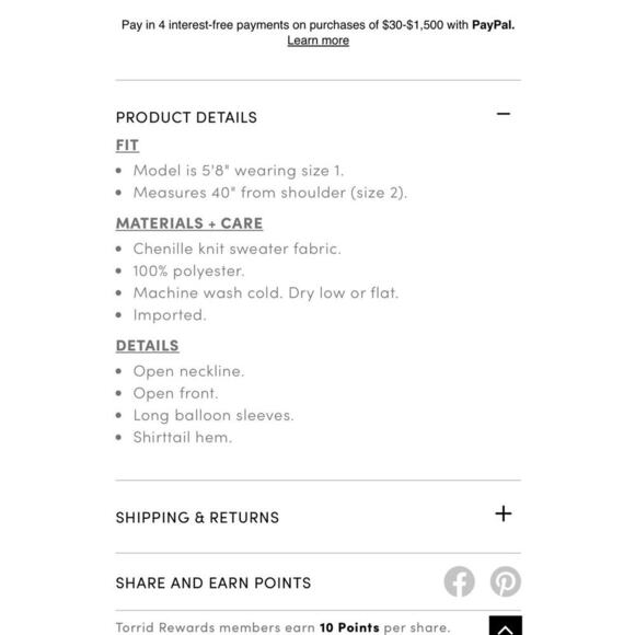 Torrid Chenille Cocoon Open Front Ribbed Sweater / Size-1 - Picture 14 of 14